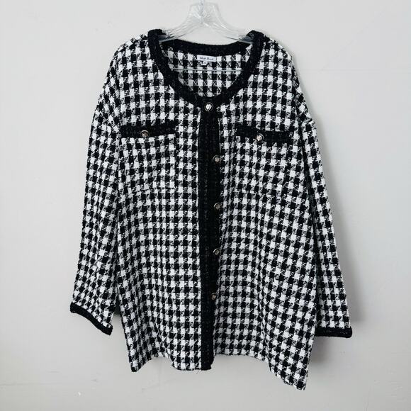 White Birch Black And White Houndstooth Button Up Jacket Women’s Size 2X - Picture 1 of 8